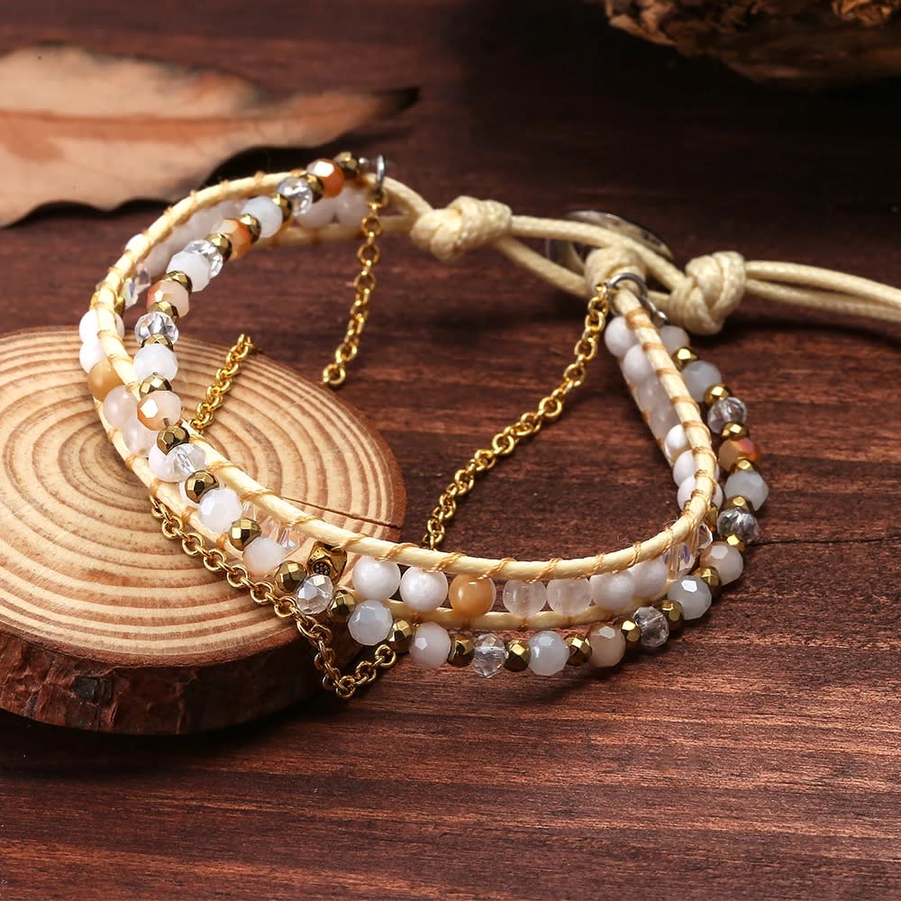 Handmade DIY Mixed Crystal Stone Beaded Wrap Bracelet wirh Chain for Women Drop Shipping